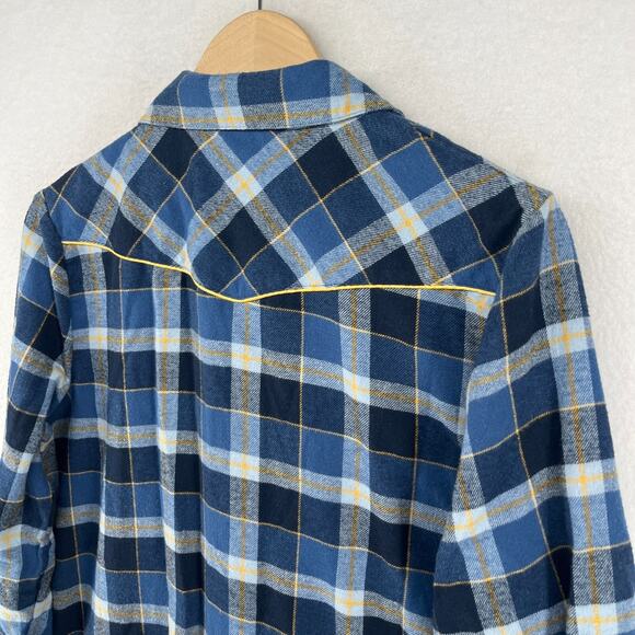 WRANGLER Sleep Shirt Womens M Flannel Nightgown Plaid Shirtdress Mid-length Blue - Picture 11 of 15